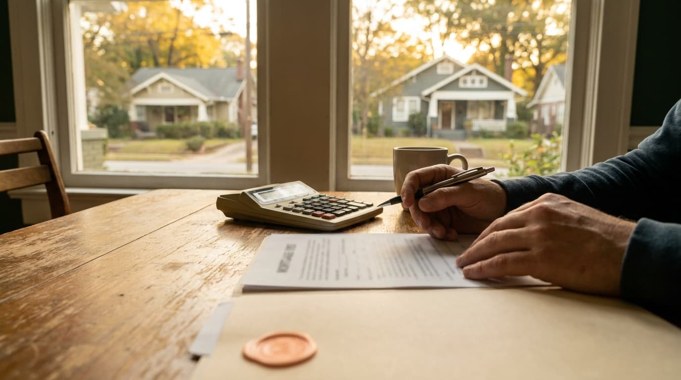 Suburban Atlanta home with mortgage paperwork, symbolizing the failed 50-year mortgage proposal for Georgia buyers.