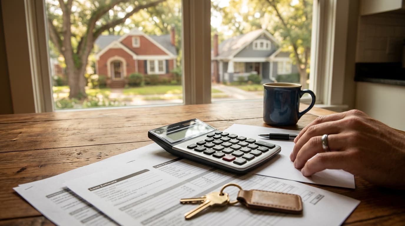 Georgia house exterior with a savings chart, illustrating the Zero-Tax Plan for Low Earners' effect on home buyers.