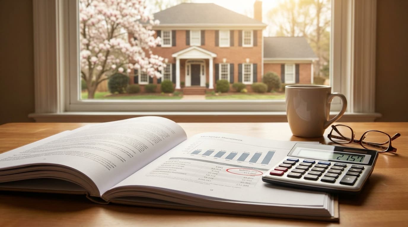 Photo of a Georgia homeowner reviewing an escrow shortage notice at a kitchen table with a calculator.