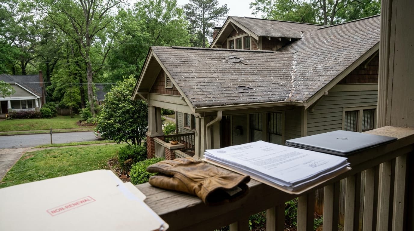 Hail-damaged Georgia roof reflecting the homeowners insurance squeeze in Henry, Paulding, and Bartow counties.