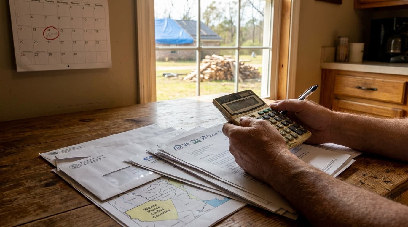 Storm-damaged rural Georgia home, illustrating South Georgia's looming forbearance cliff for mortgage borrowers.