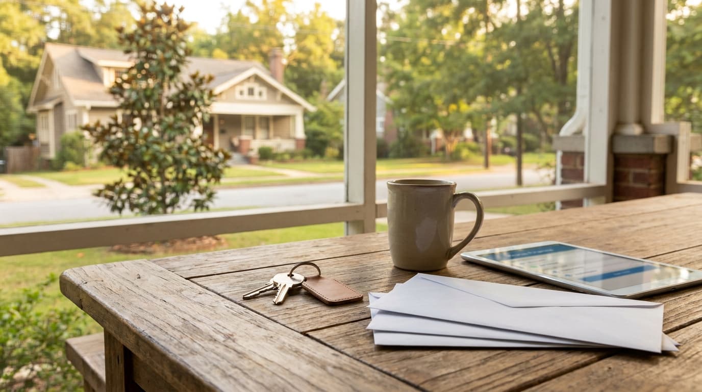 Georgia homeowner reviewing mortgage statement after Rocket's Mr. Cooper servicing transfer notice letter arrives in mail