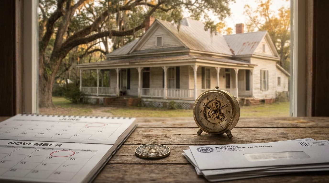 Georgia homeowner reviewing a VA Partial Claim notice beside a foreclosure deadline calendar